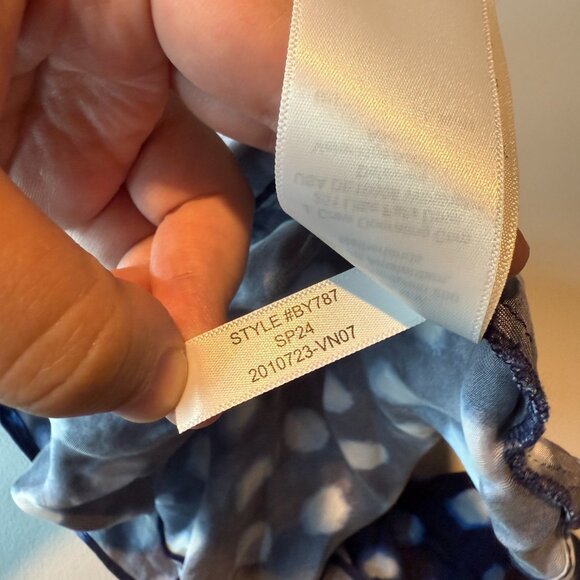 J Crew Women 10 High Neck Slip Dress Maxi Navy Blue Polka Dot Drapey Cupro Slit - Picture 8 of 12